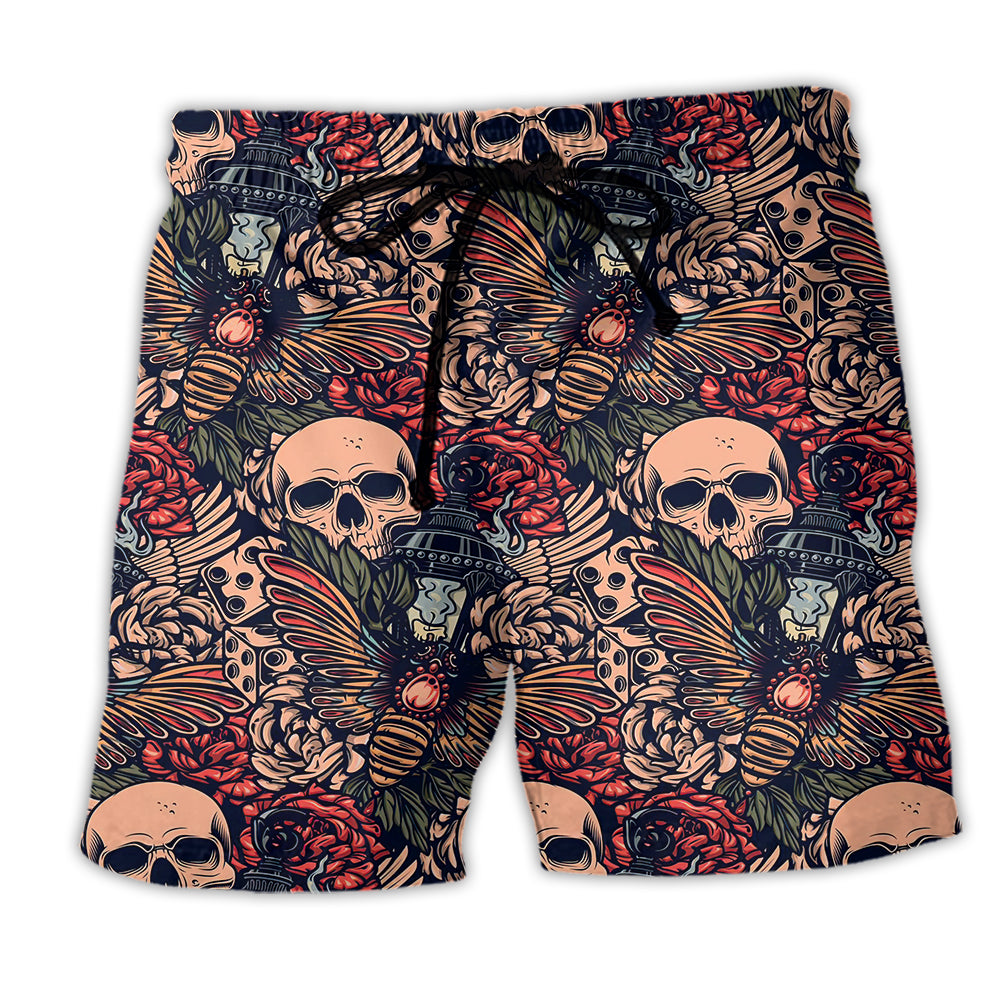 Skull Tattoo Amazing Floral - Beach Short - Owl Ohh - Owl Ohh