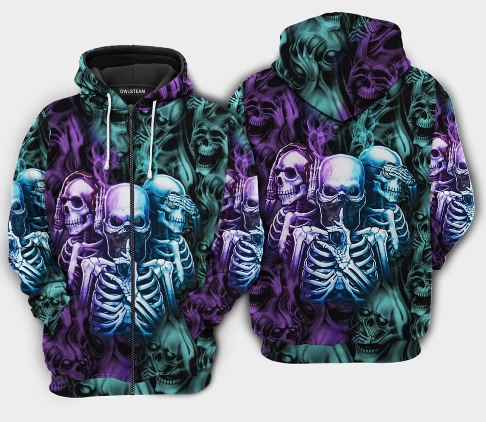 Skull Neither Hear Nor See  - Hoodie - HOOD09TNH230921