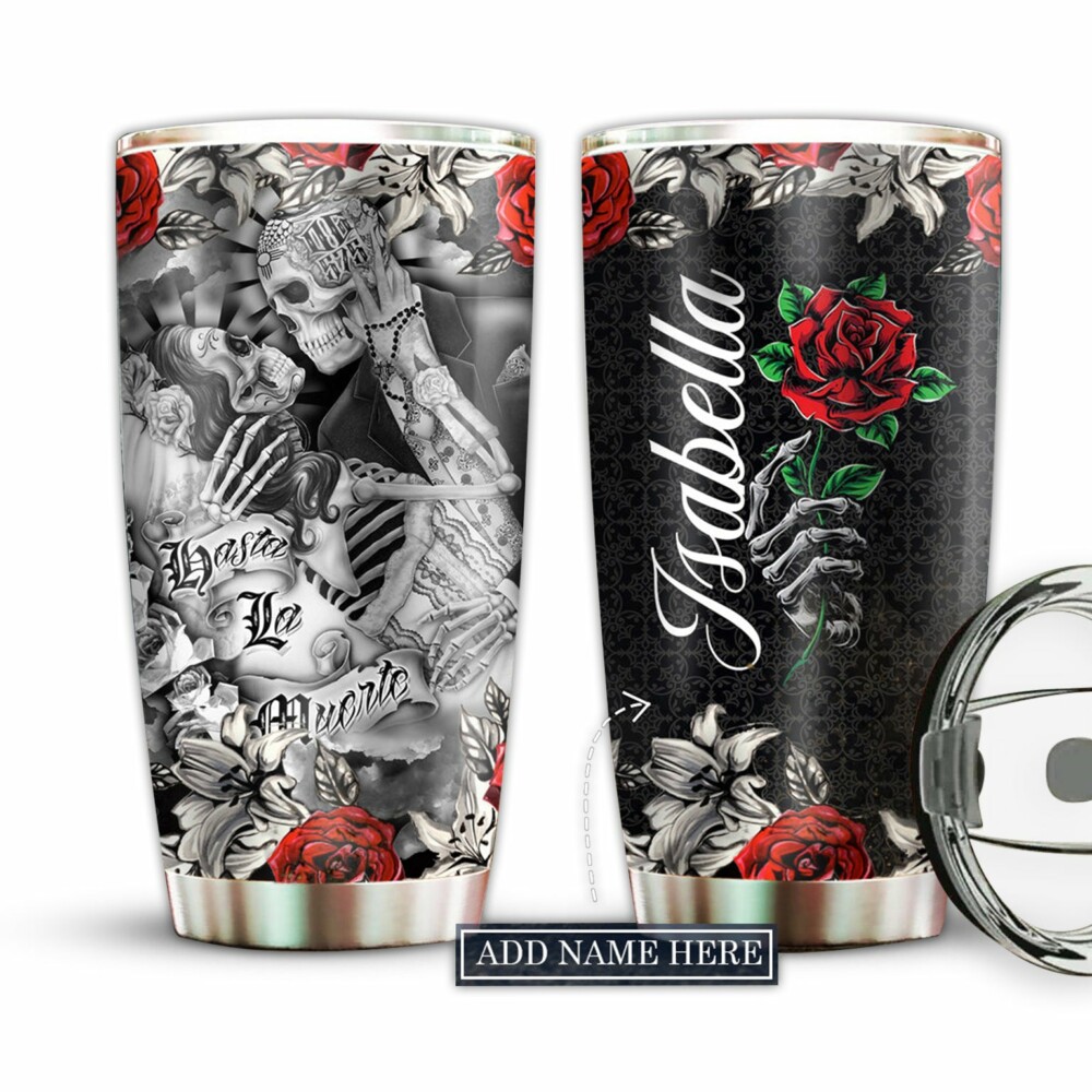 Skull Couple Love With Rose Personalized - Tumbler - Owl Ohh - Owl Ohh
