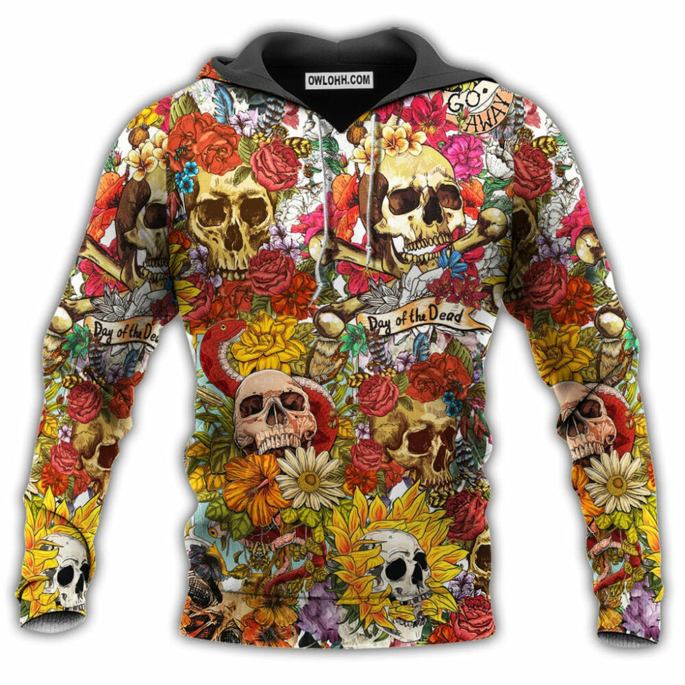 Skull Day Of The Dead Yellow Flowers Colorful - Hoodie - Owl Ohh - Owl Ohh