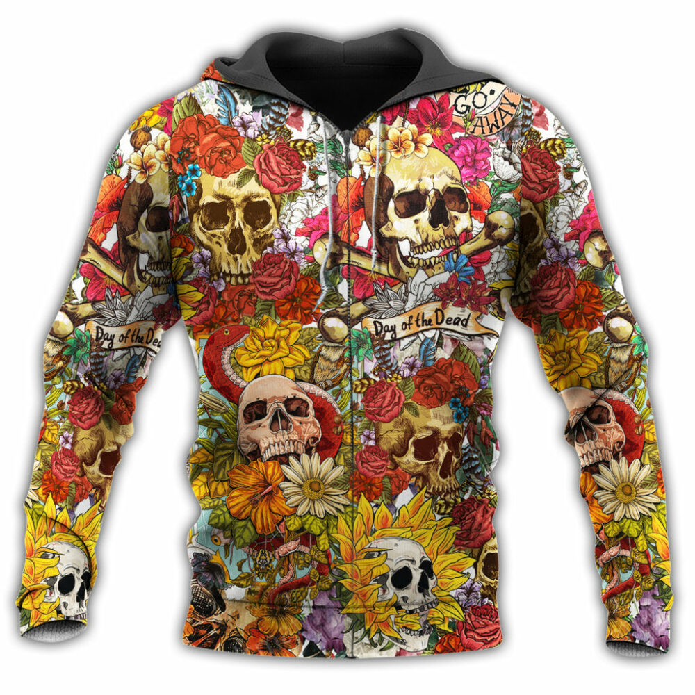 Skull Day Of The Dead Yellow Flowers Colorful - Hoodie - Owl Ohh - Owl Ohh