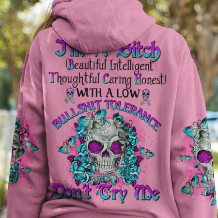 I'M A B DON'T TRY ME TATTOOED FLOWER SKULL ALL OVER PRINT - TLNO2402232