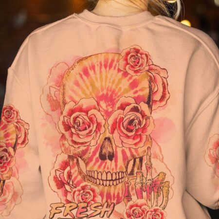 FRESH OUT OF F TIE DYE FLOWER SKULL ALL OVER PRINT - TLTR0303232
