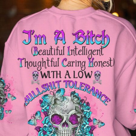 I'M A B DON'T TRY ME TATTOOED FLOWER SKULL ALL OVER PRINT - TLNO2402232