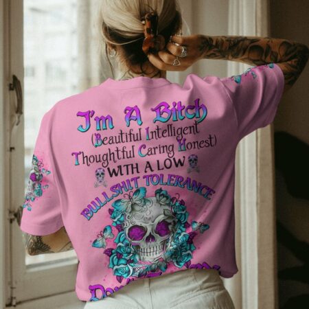 I'M A B DON'T TRY ME TATTOOED FLOWER SKULL ALL OVER PRINT - TLNO2402232
