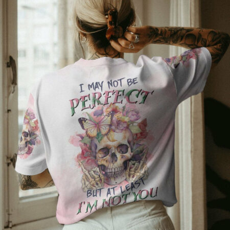 I MAY NOT BE PERFECT WATERCOLOR SKULL FLORAL ALL OVER PRINT - TLTR1204233