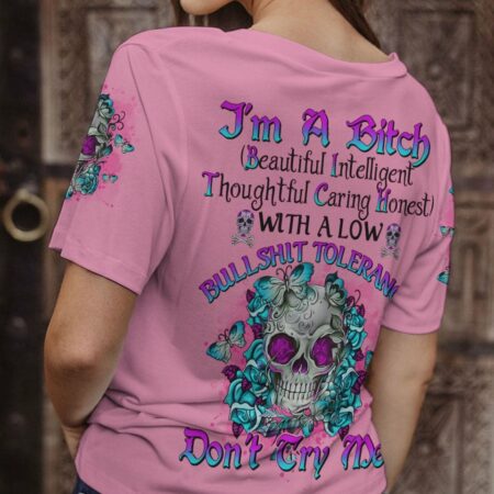 I'M A B DON'T TRY ME TATTOOED FLOWER SKULL ALL OVER PRINT - TLNO2402232