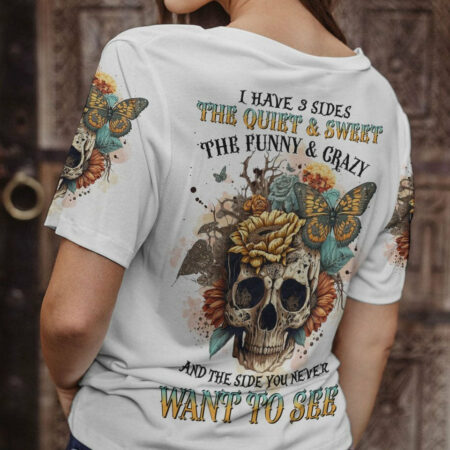 I HAVE THREE SIDES VINTAGE FLOWER SKULL ALL OVER PRINT - TLTR1804232