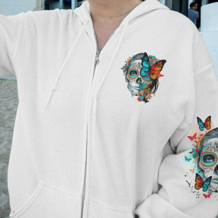 DON'T TRY TO FIGURE ME OUT SUGAR SKULL WITH BUTTERFLY ALL OVER PRINT - TLNZ1704231