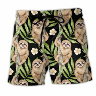 Sloth Tropical Leaf Floral - Beach Short - Owl Ohh - Owl Ohh