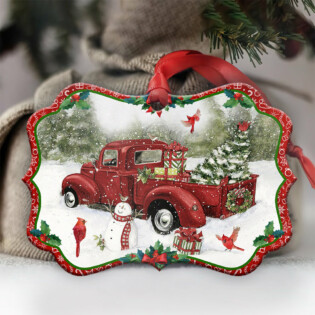 Red Truck Snowman For Christmas - Horizontal Ornament - Owl Ohh - Owl Ohh