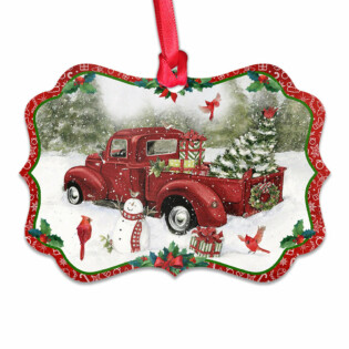 Red Truck Snowman For Christmas - Horizontal Ornament - Owl Ohh - Owl Ohh