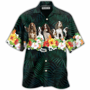 Springer Spaniel Dog Green Tropical Floral - Hawaiian Shirt - Owl Ohh - Owl Ohh