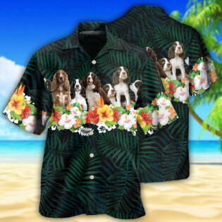 Springer Spaniel Dog Green Tropical Floral - Hawaiian Shirt - Owl Ohh - Owl Ohh