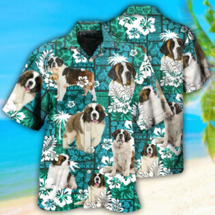Saint Bernard Tropical Dog Green Lovely - Hawaiian Shirt - Owl Ohh - Owl Ohh