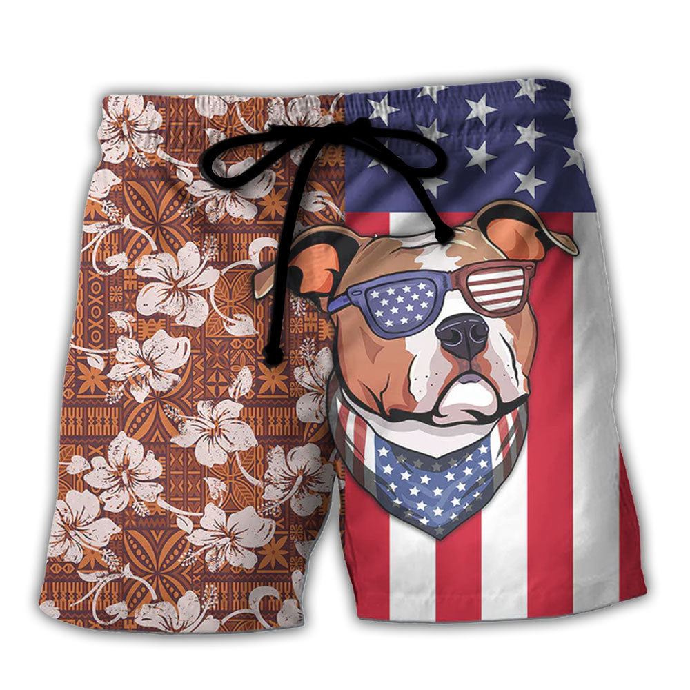 Staffordshire Bull Terrier Dog America Tropical Floral Personalized - Beach Short-Owl Ohh
