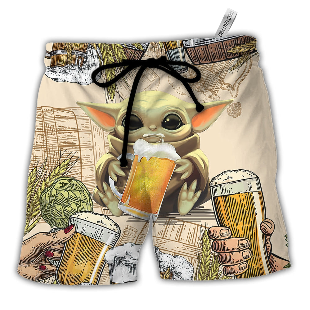 Star Wars Baby Yoda And Beer Wheat - Beach Short