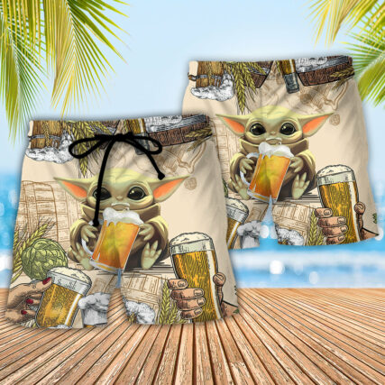 Star Wars Baby Yoda And Beer Wheat - Beach Short