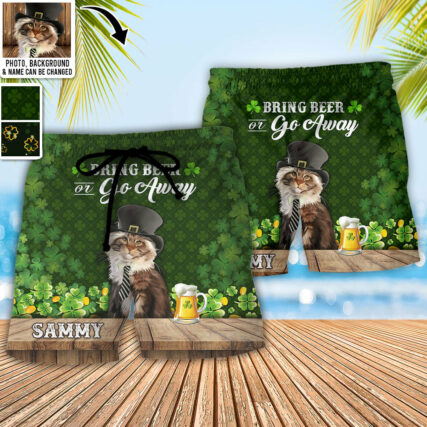 St Patrick's Beer Cat Dog Lover Lucky Coin Custom Photo Personalized - Beach Short - Personalized Photo Gifts - Owl Ohh