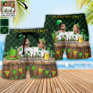 St.Patrick's Day Happy Gold Shamrock Custom Photo Personalized - Beach Short - Personalized Photo Gifts - Owl Ohh