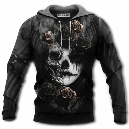 Sugar Skull Black With Rose - Hoodie - Owl Ohh - Owl Ohh