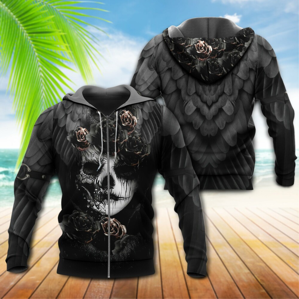 Sugar Skull Black With Rose - Hoodie - Owl Ohh - Owl Ohh