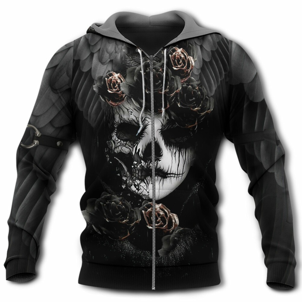 Sugar Skull Black With Rose - Hoodie - Owl Ohh - Owl Ohh