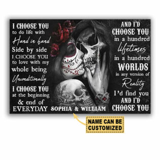 Sugar Skull Couple I Choose You Couple Gift With Black and White Style Personalized - Horizontal Poster - Owl Ohh - Owl Ohh