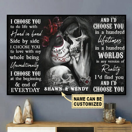 Sugar Skull Couple I Choose You Couple Gift With Black and White Style Personalized - Horizontal Poster - Owl Ohh - Owl Ohh