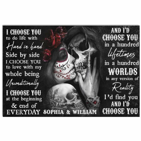 Sugar Skull Couple I Choose You Couple Gift With Black and White Style Personalized - Horizontal Poster - Owl Ohh - Owl Ohh