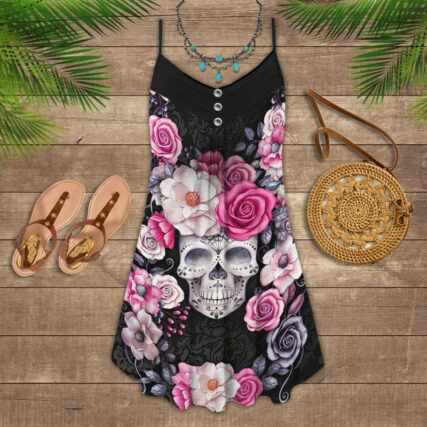 Sugar Skull Rose Floral - Summer Dress - Owl Ohh - Owl Ohh