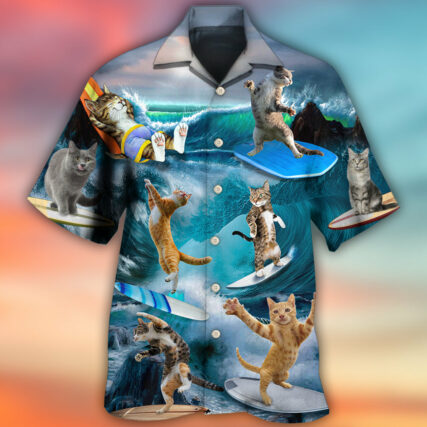 Surfing Cute Cats Style - Hawaiian Shirt - Owl Ohh for men and women, kids - Owl Ohh