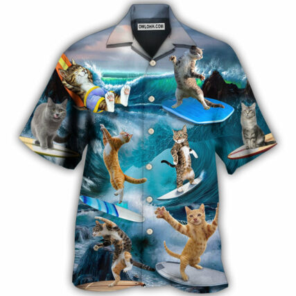 Surfing Cute Cats Style - Hawaiian Shirt - Owl Ohh for men and women, kids - Owl Ohh