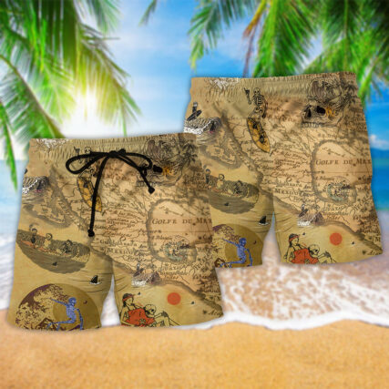 Surfing Skeleton Map Vintage - Beach Short - Owl Ohh - Owl Ohh