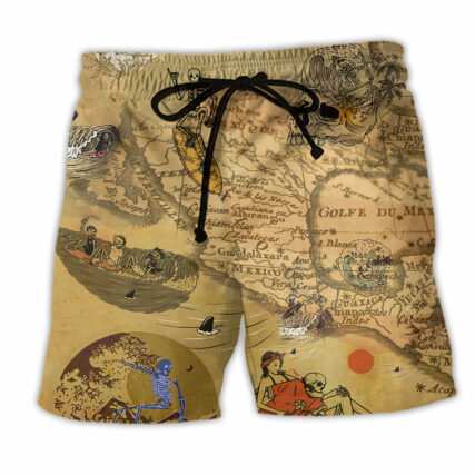 Surfing Skeleton Map Vintage - Beach Short - Owl Ohh - Owl Ohh