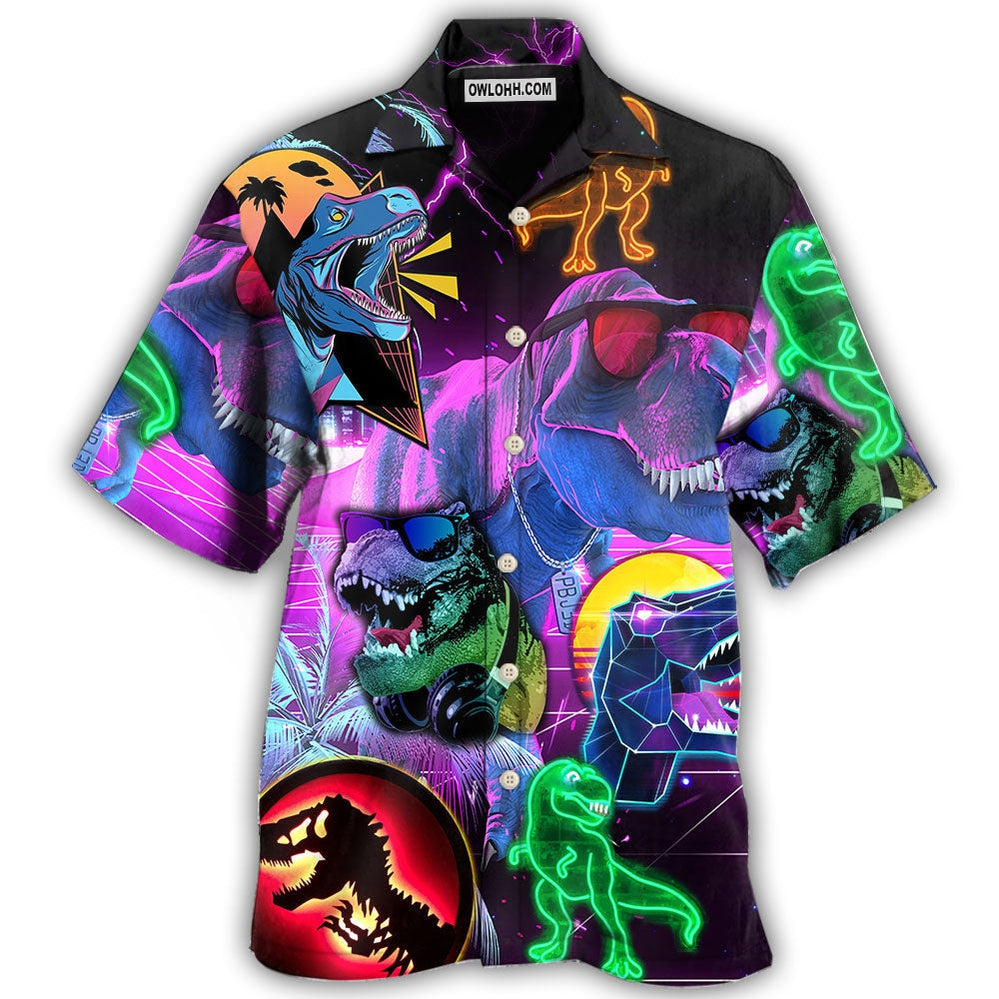 Dinosaur T-rex Neon Art Style - Hawaiian Shirt - Owl Ohh - Owl Ohh