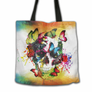 Skull Colorful Splatter Butterfly Skull - Tote Bag - Owl Ohh - Owl Ohh