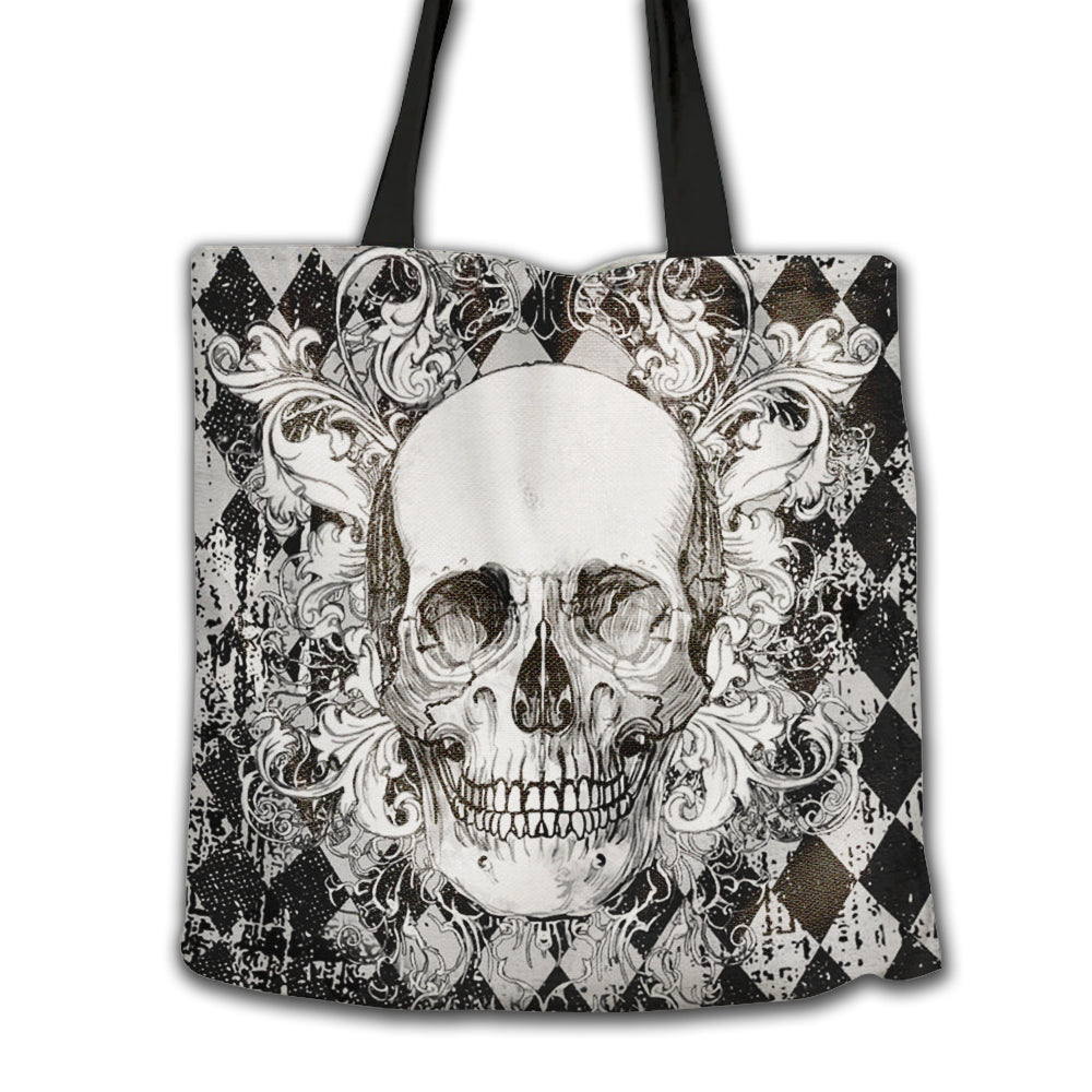 Skull Classic Black White Floral Skull - Tote Bag - Owl Ohh - Owl Ohh