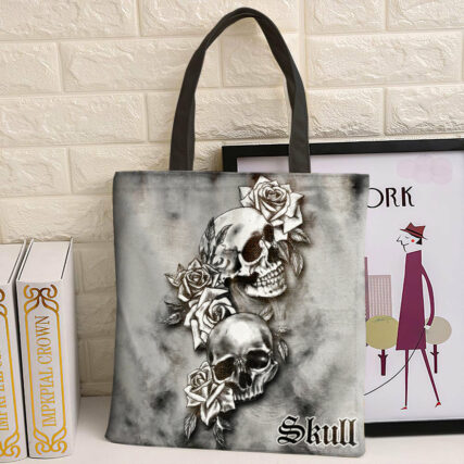 Skull Classic Black White Rose Skull - Tote Bag - Owl Ohh - Owl Ohh