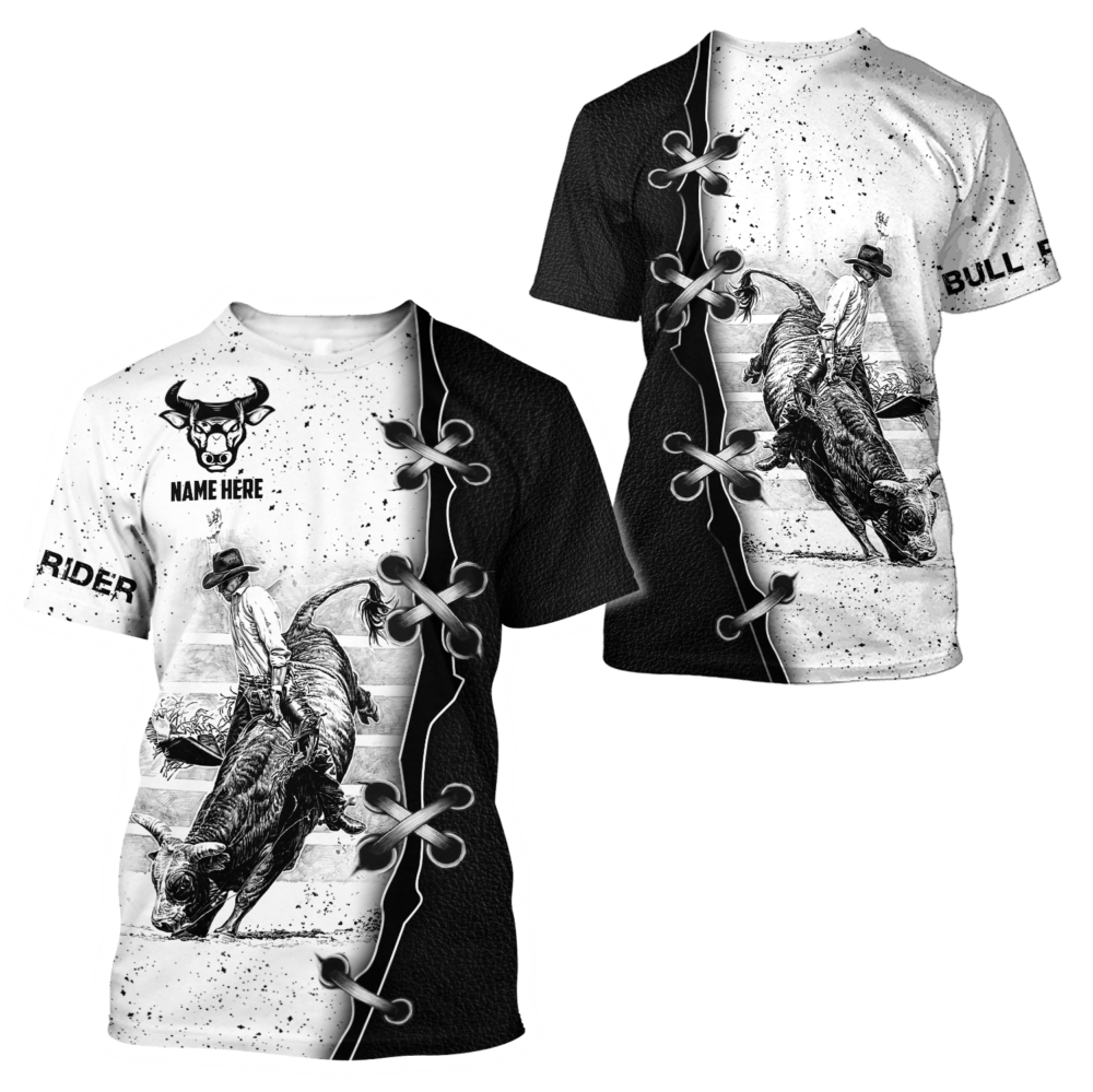 Personalized Name Bull Riding Hoodie Printed Unisex Shirts Black And White Bull Rider