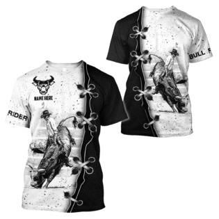 Personalized Name Bull Riding Hoodie Printed Unisex Shirts Black And White Bull Rider