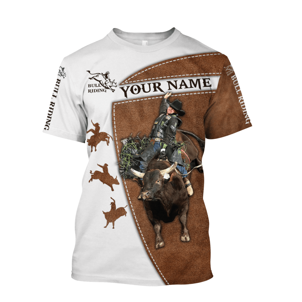Personalized Name Bull Riding Hoodie Printed Unisex Shirts Brown Bull