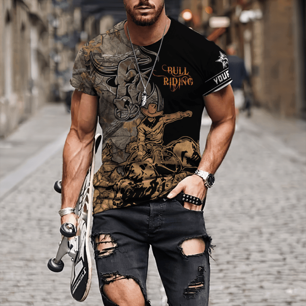 Personalized Name Bull Riding Hoodie Printed Unisex Shirts Camo - BAES01DUC200222