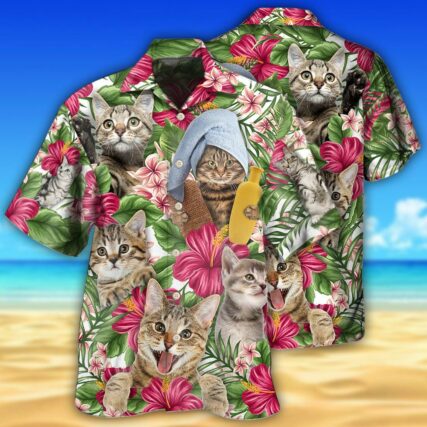 Cat Funny Tabby Cat Tropical Floral - Hawaiian Shirt - Owl Ohh - Owl Ohh