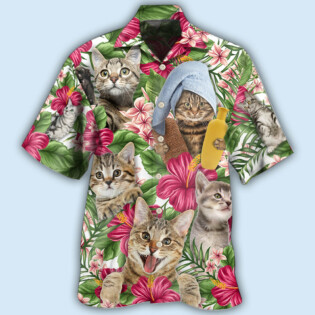 Cat Funny Tabby Cat Tropical Floral - Hawaiian Shirt - Owl Ohh - Owl Ohh