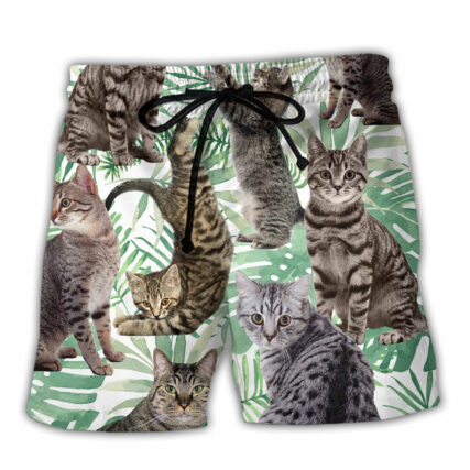Tabby Cat Tropical Leaf - Beach Short - Owl Ohh
