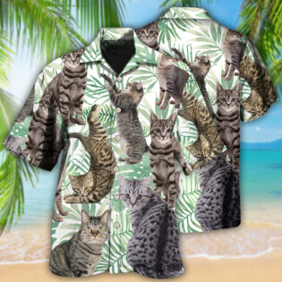 Cat Tropical Leaf Tabby Cat - Hawaiian Shirt - Owl Ohh - Owl Ohh