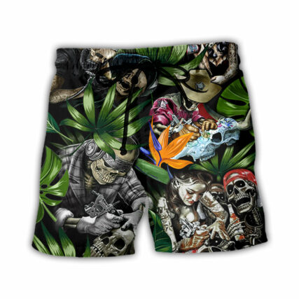 Tatoo Skull Style With Girl - Beach Short - Owl Ohh - Owl Ohh