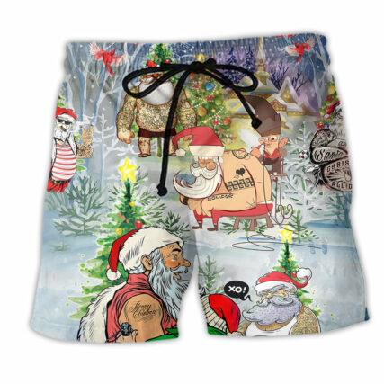 Tattoo Cool Santa Claus Christmas - Beach Short - Owl Ohh - Owl Ohh