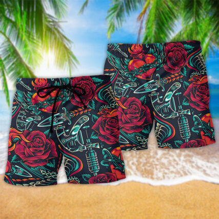 Tattoo Red Rose Heart - Beach Short - Owl Ohh - Owl Ohh